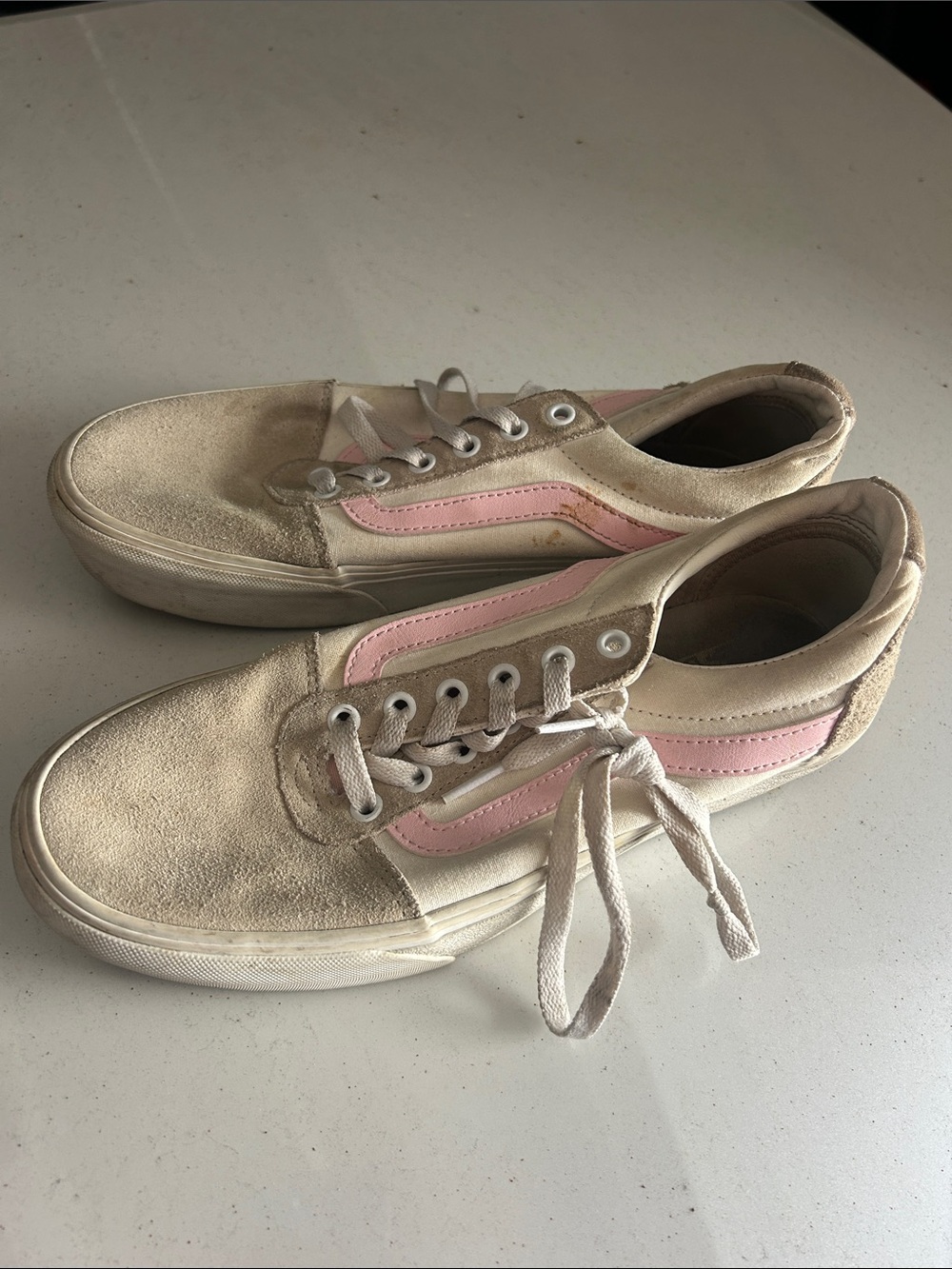 Vans Beige and Pink Old Skool Low-Top Sneakers